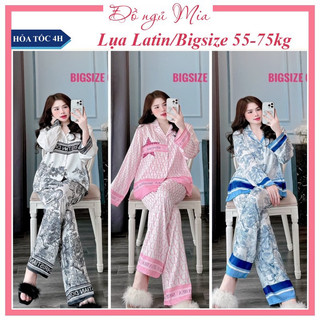  Đồ bộ - Đồ ngủ Pijama mặc nhà, Đồ ở cữ tay dài quần dài lụa Latin in hoạ tiết