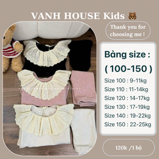 Set bộ quần áo bé gái cổ ren chất liệu cotton len thỏ siêu mềm mịn cho bé yêu