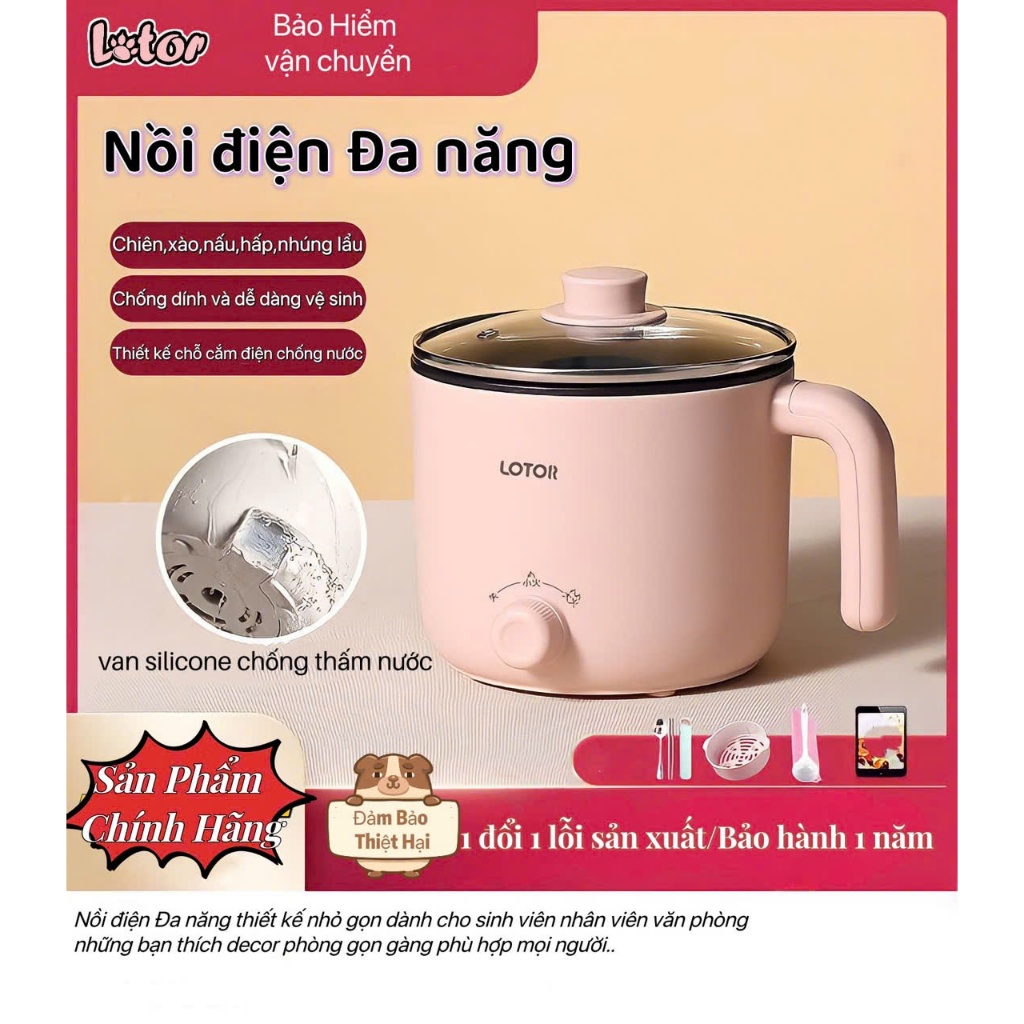 Nồi điện đa năng / Nồi lẩu điện LOTOR dung tích 1.3L nấu lẩu chiên xào rán - BH 12 THÁNG