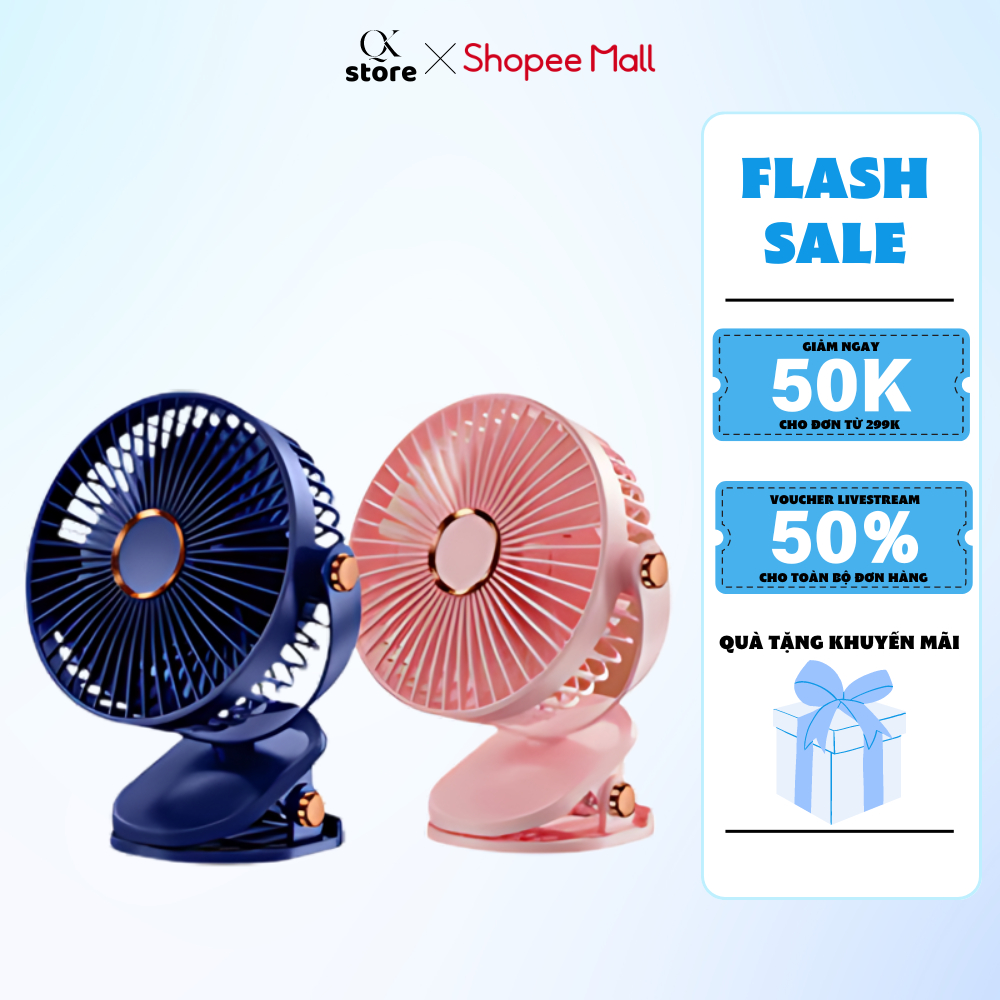 Quạt tích điện Didooglt kẹp bàn mini để bàn 5 mức độ có đèn led pin 5000 MHA Và 10000 MHA