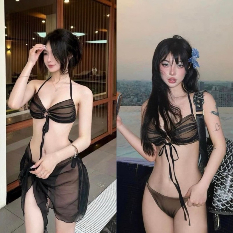Bikini 2 Mảnh Phối Ren Màu Nude Mix Quần Nâu Tây Sang Chảnh R31
