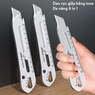 Dao Rọc Giấy Đa Năng Bằng Thép Không Gỉ Cao Cấp, Thước Đo, Vặn Ốc, Có Núm Xoay Cố Định