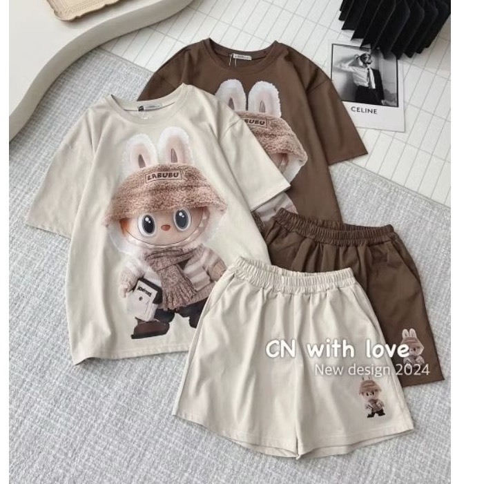 Bộ quần đùi áo thun chất su  unisex nữ tay lỡ form rộng  in LABUBU  CAMA STORE  M2547 | BigBuy360 - bigbuy360.vn