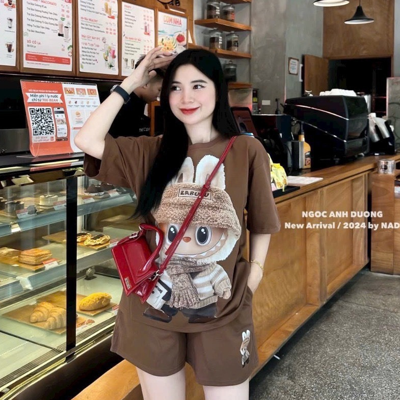 Bộ quần đùi áo thun chất su  unisex nữ tay lỡ form rộng  in LABUBU  CAMA STORE  M2547 | BigBuy360 - bigbuy360.vn