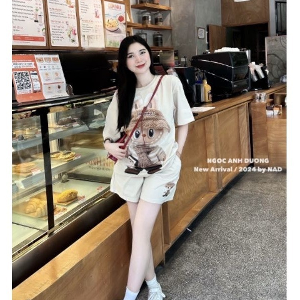 Bộ quần đùi áo thun chất su  unisex nữ tay lỡ form rộng  in LABUBU  CAMA STORE  M2547 | BigBuy360 - bigbuy360.vn