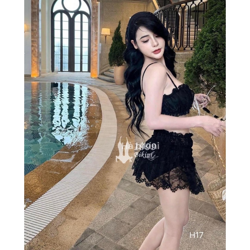 Bikini, Đồ Bơi đi biển Áo bra có mút quần bikin CHÂN VÁY REN kèm khăn có dây tăng đưa, HÀ BiKiNi | BigBuy360 - bigbuy360.vn
