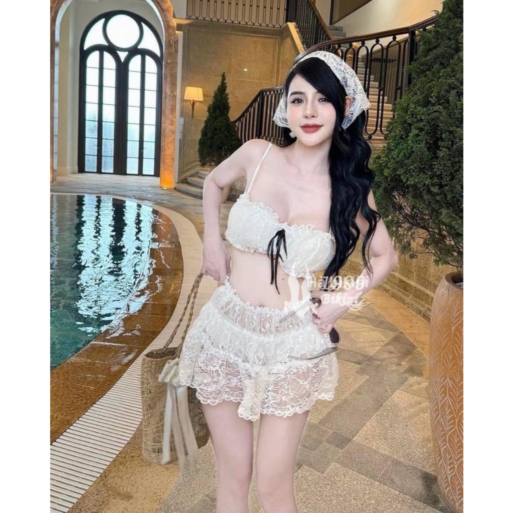 Bikini, Đồ Bơi đi biển Áo bra có mút quần bikin CHÂN VÁY REN kèm khăn có dây tăng đưa, HÀ BiKiNi | BigBuy360 - bigbuy360.vn