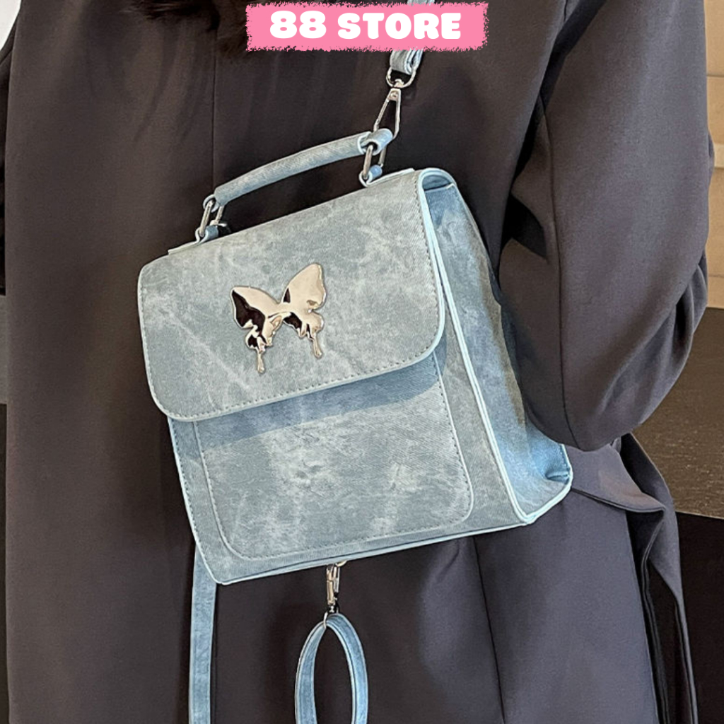 Balo nữ mini da pu nhỏ gọn phối jean,thời trang trẻ trung năng động,đi học đi chơi phong cách hàn qu