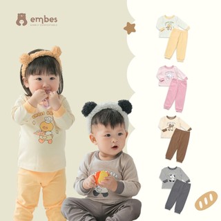Bộ Dài Tay Cho Bé Embes Chất Cotton In Họa Tiết Embes Baker Dễ Thương Bé Trai Bé Gái Size 8kg-17kg