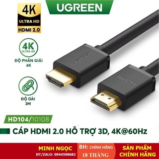 Dây Cáp HDMI 2.0 Ethernet hỗ trợ 4K@60Hz 3D/HDR/ARC Ugreen HD104 cao cấp dài từ 1M-3M