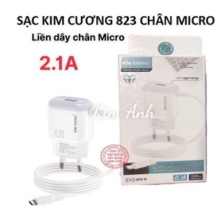 Sạc điện thoại hiệu Kim Cương KMG 823 dòng điện 2.1A liền dây chuôi micro/ V8, có thêm cổng USB - Hàng Chính Hãng