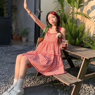 Váy đầm nữ 2 dây babydoll dễ thương đi chơi, dự tiệc sinh nhật , đám cưới [ 2 DÂY KẺ ĐỎ ]