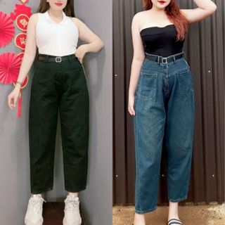 Quần jean bigsize nữ 50-92kg ống rộng dáng baggy không co giãn đứng phom dễ phối đồ lưng cao  - J8