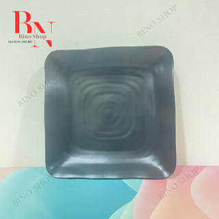 Đĩa Nhựa Vuông Melamine Đen Nhám 19.7cm
