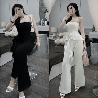 Set Áo Cúp Ngực Đính Hoa Phối Quần Suông Cotton Lạnh Tôn Dáng