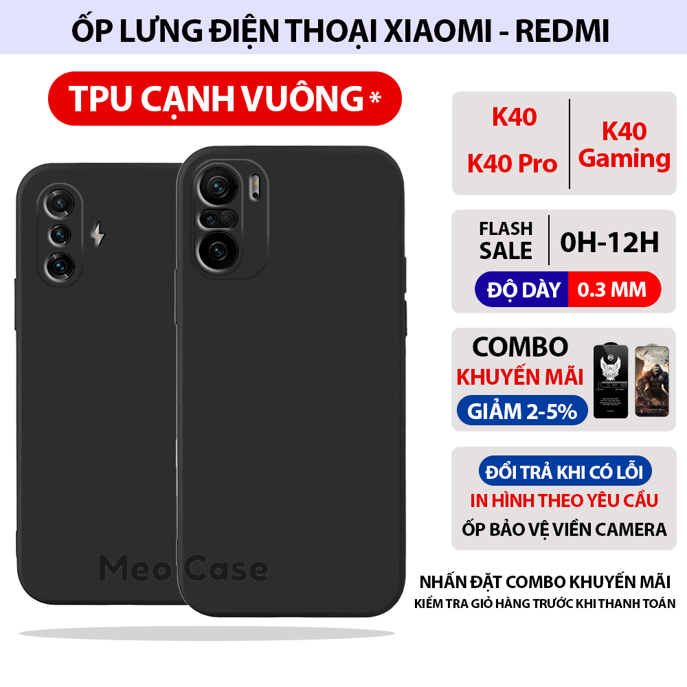 Ốp lưng redmi K40, K40S, K40 Pro, K40 gaming, TPU viền vuông, ốp điện thoại bảo vệ viền camera toàn 