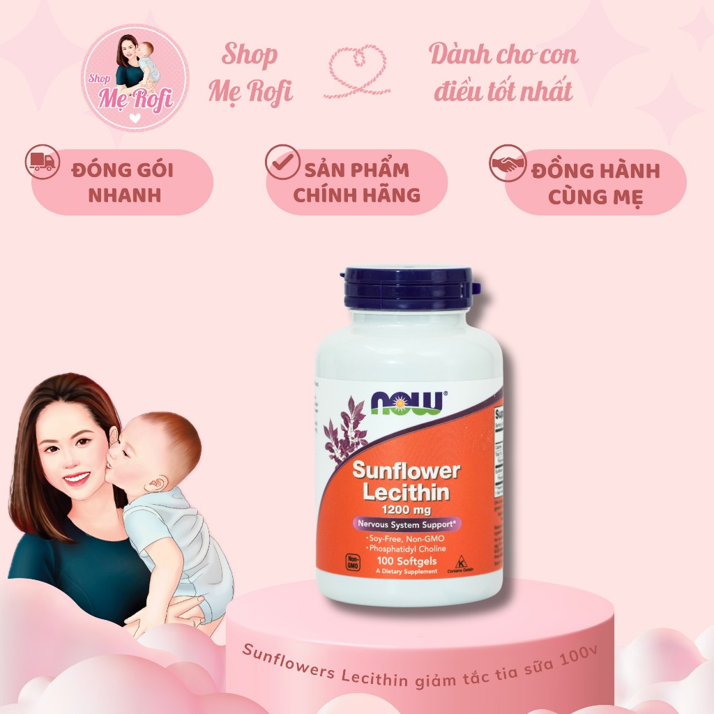 Viên uống Now Sunflower Lecithin Mỹ hỗ trợ chống tắc tia sữa 1200mg - Mẹ Rofi