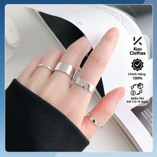 Nhẫn nam trơn basic mạ bạc titan không gỉ KuuClothes nam nữ màu bạc titan không gỉ phong cách Hàn Quốc - Plain Ring Lớn
