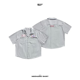 Áo sơ mi tay ngắn sly workwear mechain shirt màu xám sọc trắng