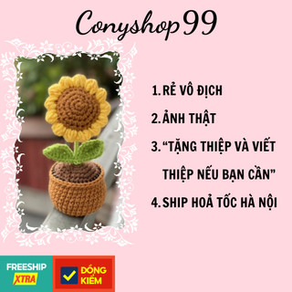 Hoa hướng dương len quà tặng bạn, Chậu hoa len nhiều mẫu size trung bình, Chậu hoa hướng dương bằng len tặng sinh nhật