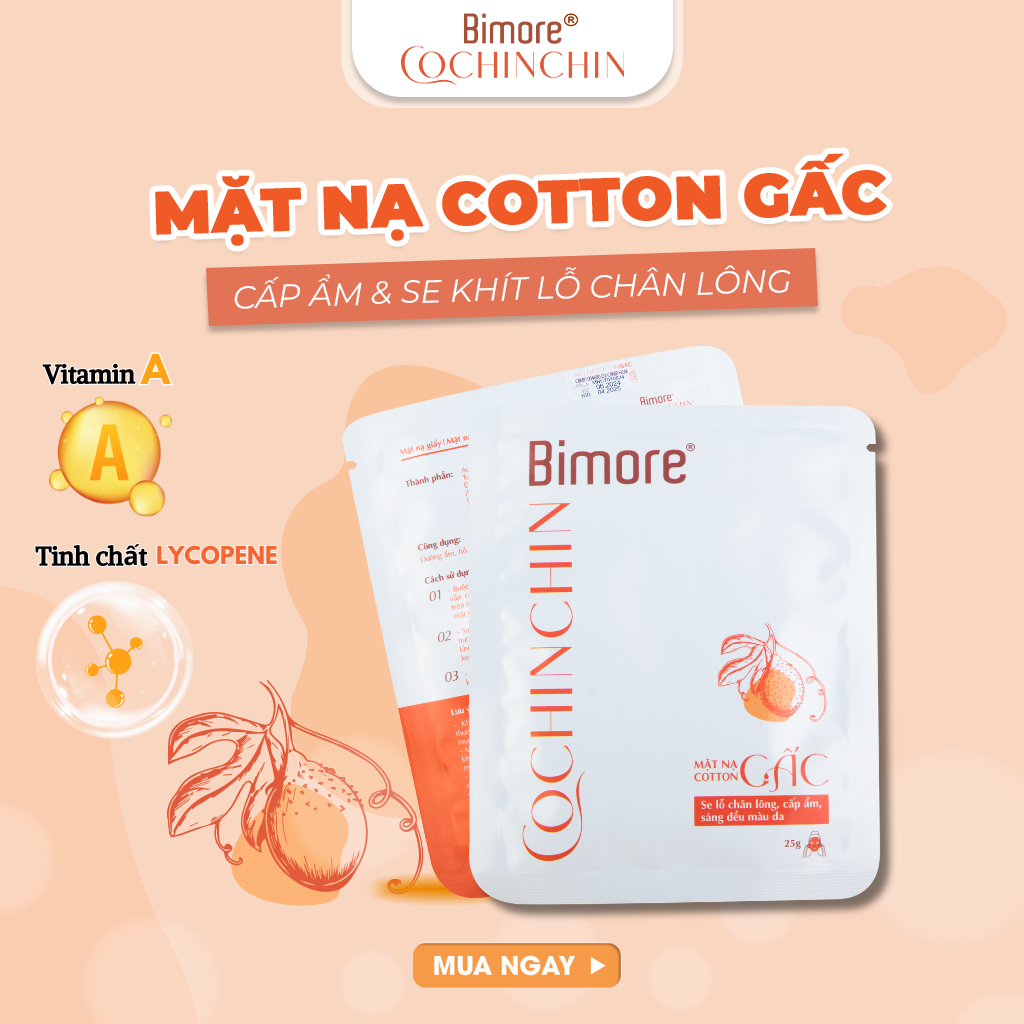 Combo 3 Mặt nạ Cotton Gấc Bimore cấp ẩm se khít lỗ chân lông