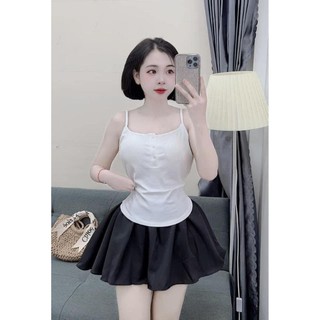 Set baby doll, áo 2 dây cúc có mút kèm chân váy tầng siêu xinh
