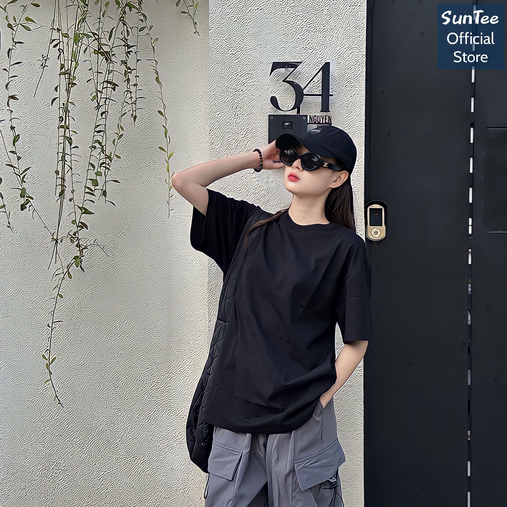 Áo thun form rộng unisex SUNTEE STFR001 phong cách basic trơn vải cotton 250GSM cao cấp thoáng mát | BigBuy360 - bigbuy360.vn