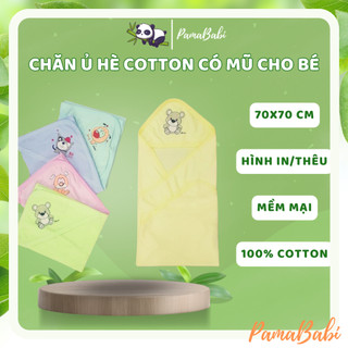 Chăn ủ hè Cotton có mũ cho bé, Chăn ủ hè Pusi loại đẹp cho bé