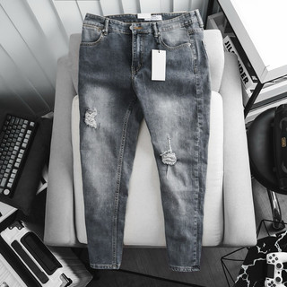 Quần jean nam slim fit hàng xuất khẩu cao cấp co giãn màu xanh rêu mài