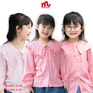 Áo sơ mi dài tay cổ bèo-RIOMIO  chân váy jean dáng xòe cho bé 5-11 tuổi RA286, RA283