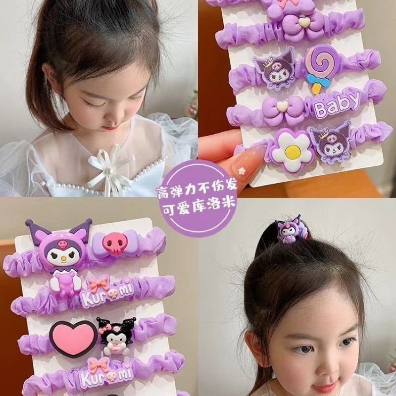 Vỉ 5 Dây Cột Tóc, Buộc Tóc Kuromi Cute Cho Bé