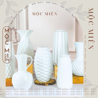 Bình hoa gốm sứ men Trắng cao cấp lọ hoa decor trang trí để bàn nhiều mẫu mã, Mộc Miên, gốm sứ bát tràng