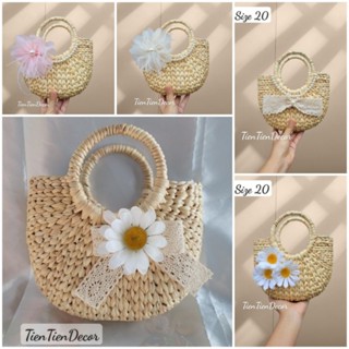  Túi cói lục bình handmade size 20 cm có lót vải và khóa kéo vintage handmade lục bình đi biển 