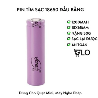 1 Viên Pin Sạc 18650 Hongli Tím 1200mah Loại Tốt 3.7v Xả Thấp 2A Dùng Cho Quạt Mini, Máy Nghe Pháp,...