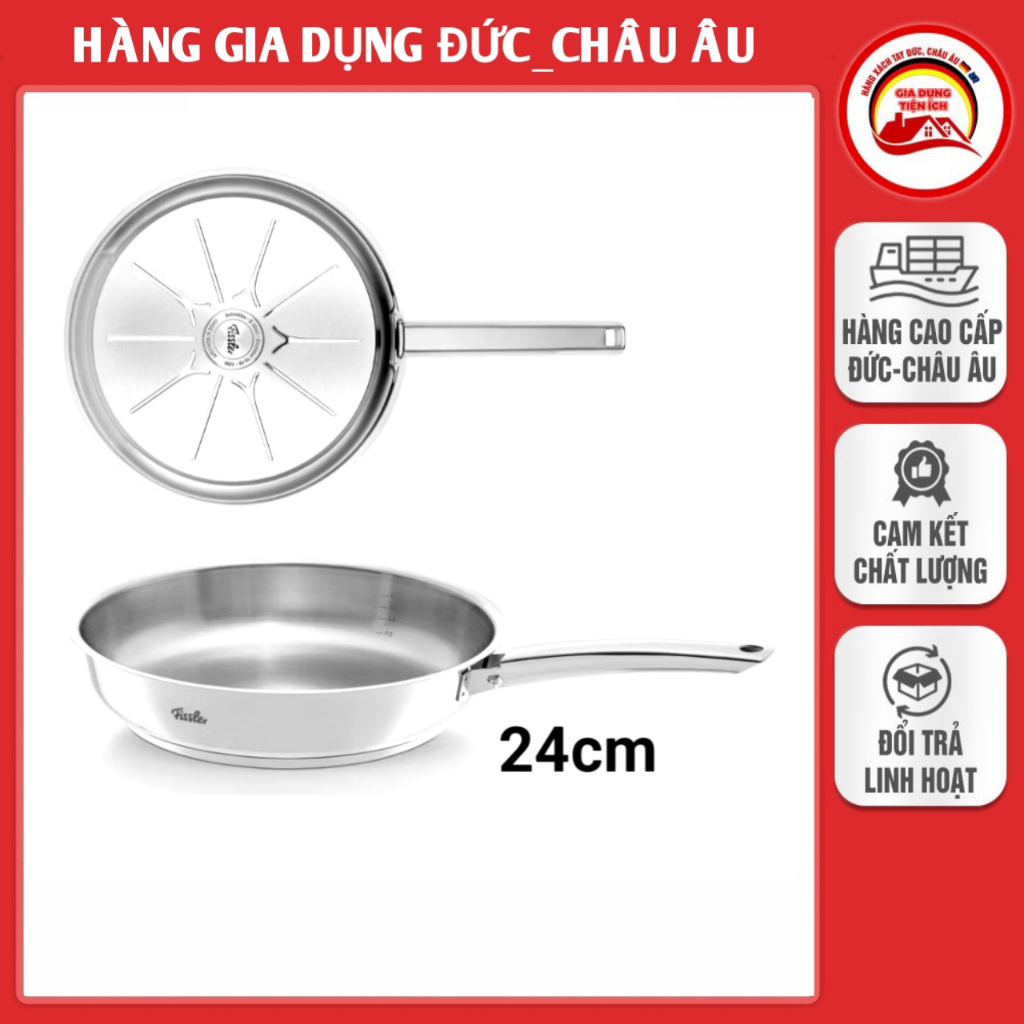 Chảo inox Fissler Steelux Pro 24 cm thép không gỉ Cromagan 18/10 - Hàng Đức