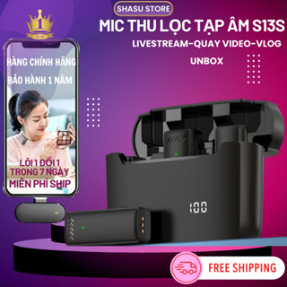 Micro S13 thu âm không dây lọc tiếng ồn dùng livestream quay video kèm hộp sạc dành cho điện thoại android và iphone