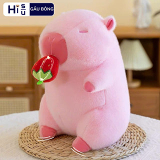 Capybara Dâu Tây Capybara Hồng Kéo Dâu Tây Dễ Thương Gấu Capybara Màu Hồng Mũi Dâu Tây Chất Liệu Vải Lông Cao Cấp