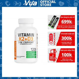 Viên Bronson Vitamin K2 MK7 + D3 (120 viên) - Hỗ trợ xương khớp, tăng cường hệ miễn dịch Chính Hãng