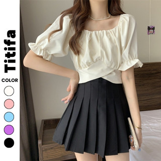 Áo croptop trễ vai nữ thiết kế tay dài bồng gắn nơ ngực xinh xắn, chất vải voan đẹp HL021 - Titifa Shop