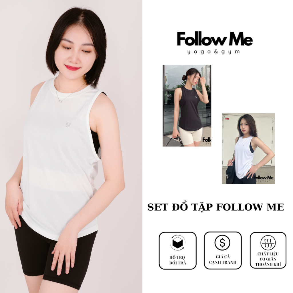 Áo thể thao Tank Top ba lỗ nữ khoác ngoài tập gym dáng rộng mặc thoải mái Follow Me