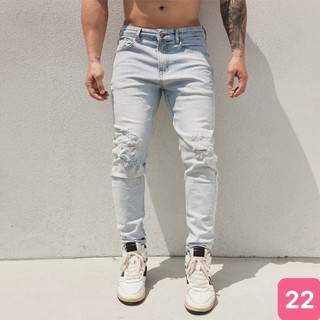 Quần jean nam rách gối màu xanh trơn chất bò cao cấp co dãn 4 chiều đẹp form dáng skinny boy phố Havado 22 mẫu mới
