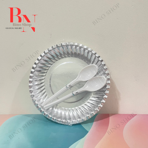 Combo Dĩa Giấy Bạc Có Muỗng 16cm - 10 Cái/xấp