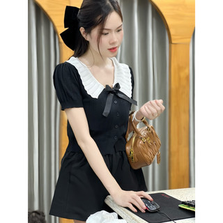 Áo len mongtoghi viền cổ bèo đính nơ