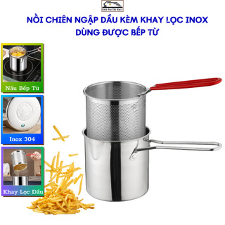 Nồi Chiên Ngập Dầu Kèm Rổ Chiên Inox 304 Dùng Mọi Loại Bếp Dung Tích 1200Ml