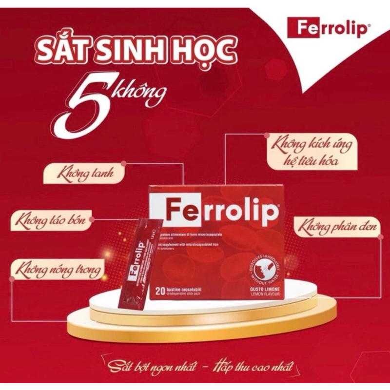 Sắt sinh học Ferrolip cho bà bầu và người thiếu máu (Hộp 20 gói)