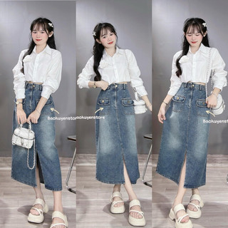 Sét áo somi crop đính hoa+ cvay jean