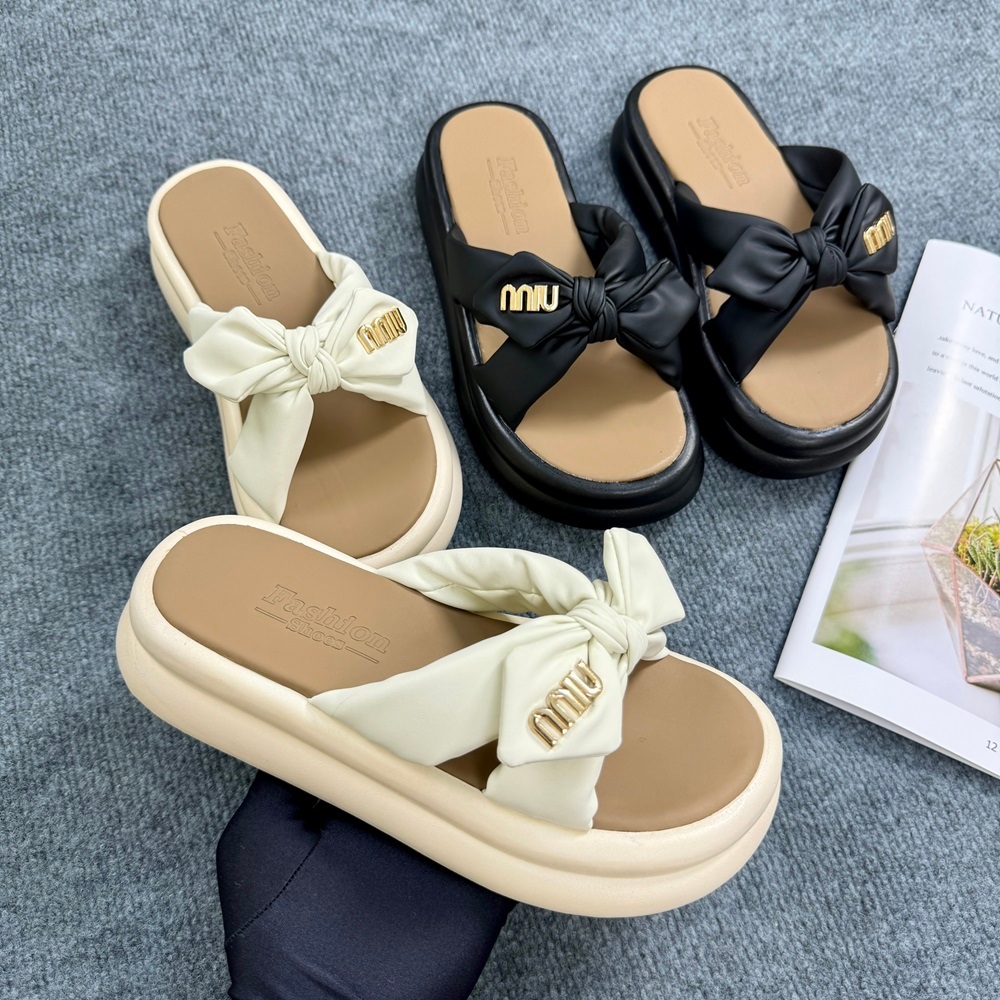Dép Lê Nữ Độn Đế 5cm Quai Chéo Miumiu Hàng Loại 1 Full Box