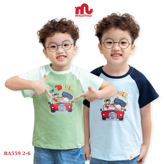 Áo thun bé trai cộc tay RIOMIO in hình gấu nâu, 100% cotton mềm co giãn 4 chiều cho bé 13-27kg RA559