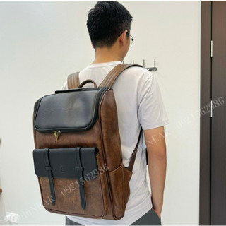 Balo da pu nâu đựng vừa laptop 15.6 inch unisex