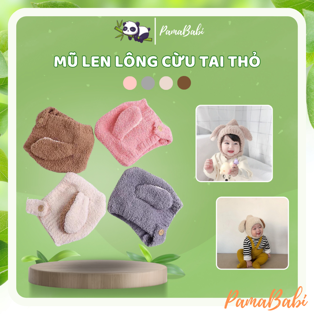 Mũ len lông cừu tai thỏ cho bé